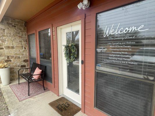 entrance of office suite. The office is home to various private practices