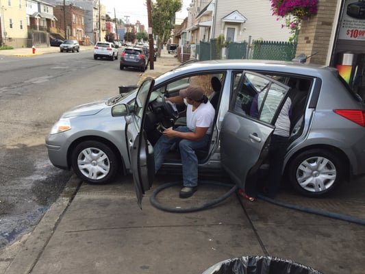 The whole team jumps in and cleans the interior.