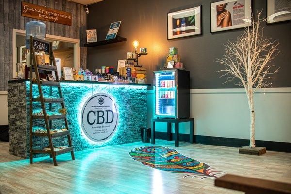 Front Counter, CBD Drinks, CBD Tea.