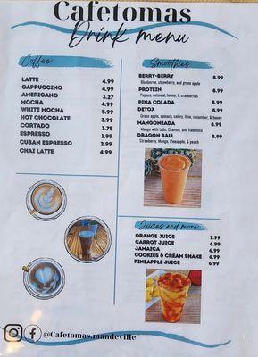 Drink menu