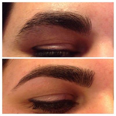 A before and after of a brow wax service!