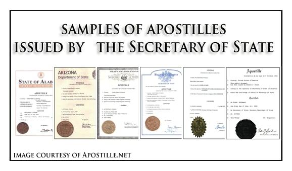 Sample Apostilles provided by apostille.net LLC apostille services