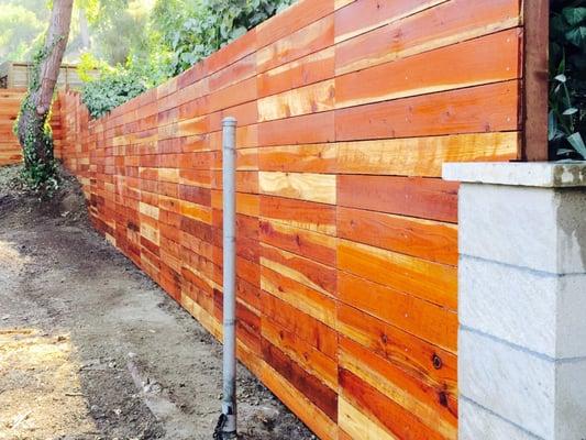 Red wood privacy backyard fence