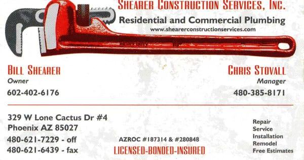 Shearer Construction Services Business Card