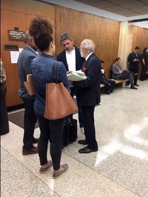 Andy Kay of Kay and Associates Investigations with Top LA Attorney Bruce Margolin at Stanley Mosk Los Angeles Courthouse with clients.