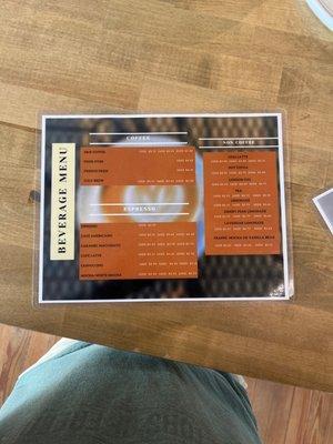 Drink menu (Coffee, teas, and more)