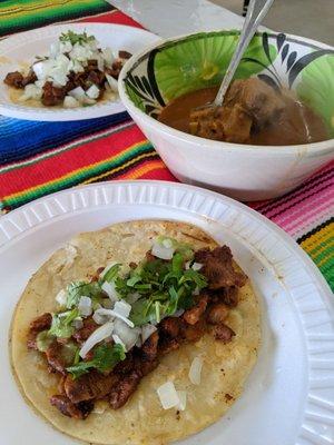 My pastor taco (weekend only)! And Armando was super nice and gave us a sample of the pozole to try. It has a deep flavor, slightly spicy.