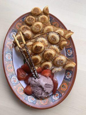 Hong Kong street cakes with strawberries and Ube icecream