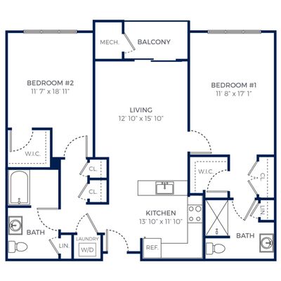 Two Bedrooms Two Bathrooms 1,211 Sq. Ft.