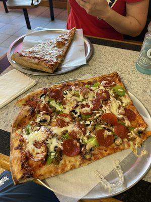 Cheese slice and two slices of combo(supreme) pizza