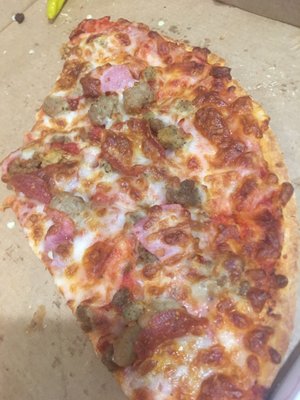 The Meat to Please Pizza with thin crust! My new favorite pizza!!