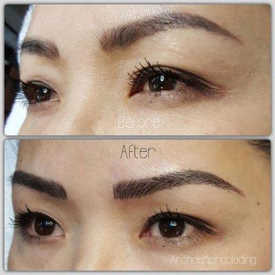 Microblading over old existent tattoo