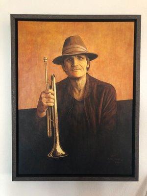 Chet Baker jazz musician painting by Billy Sandoval Los Osos CA framed at Cambria Fine Art Framing