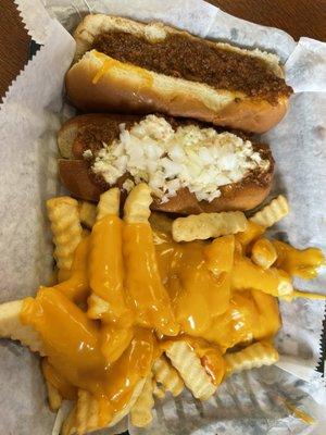 7/10 2 Toasted Hot Dog Combo with Cheese Fries under $11