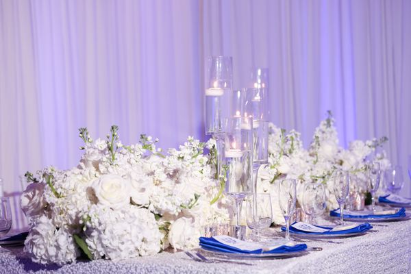 A blue and White wedding with fresh fresh flowers