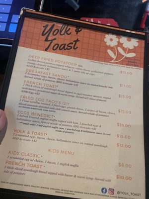 Brunch food menu