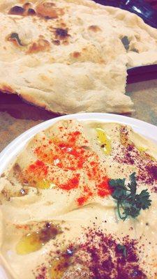 Such good food! Made fresh. Hummus and bread.