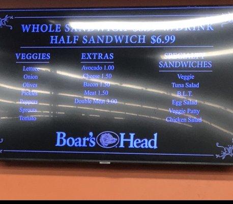 Sandwich menu 7/2023