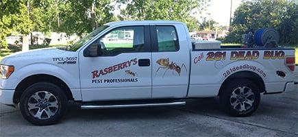 One of many Rasberry's Pest Professional Trucks serving the Pearland, Friendswood, Houston, TX area.