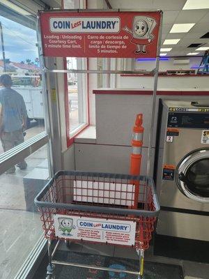 They added courtesy carts!!!  Super awesome! No more carrying my laundry in :D