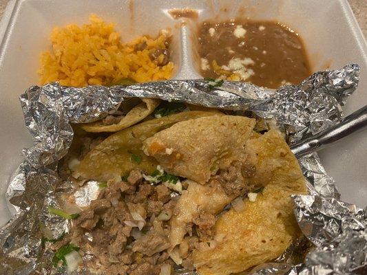 3 Steak Taco Meal w/ Rice & Beans