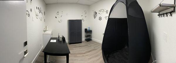 Our separate spray tan room using a line of vegan and paraben free solution!