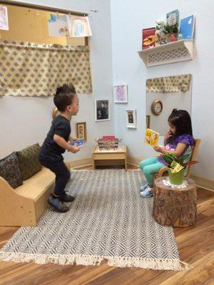 Reading area in Toddler Montessori classroom.