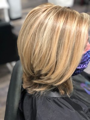 Blonde highlights with a layered bob