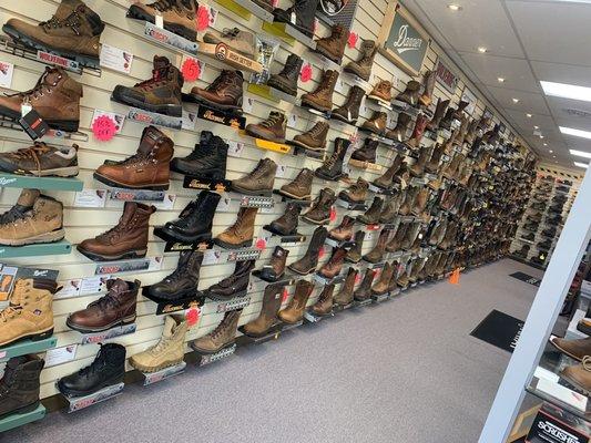 Wall of men's boots