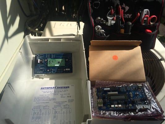 New replacement control board for an Autopilot salt system being installed.