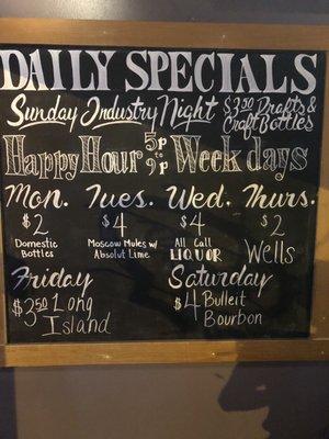 Happy hour specials ! Good deals here! Love the cheap prices!