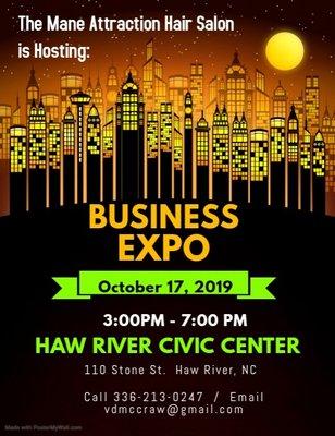 You and your family are Welcome to our Business Expo, October 17th 3-7 p.m.  FREE ADMISSION.