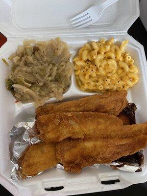 Flounder meal w/ cabbage & Mac n cheese