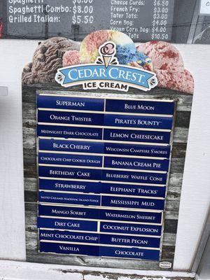 Flavors of ice cream available