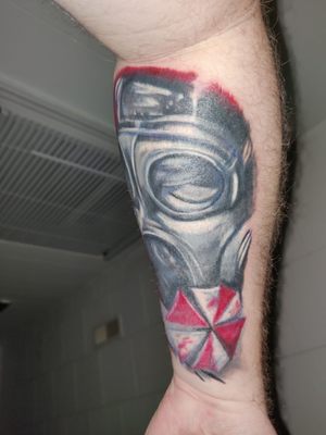 resident evil gas mask man tattoo