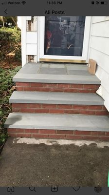 Brick steps with bluestone treads and bluestone platform