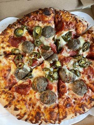 Pepperoni Magnifico Pizza with meatballs and jalapeños