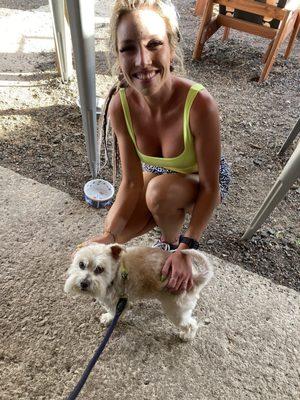 My pup on the patio and one of the lovely ladies that works here