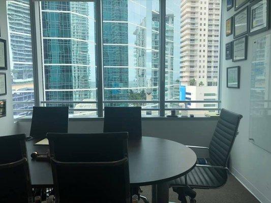 Our conference room In Miami overlooking Biscayne Bay/ocean and Brickell Avenue