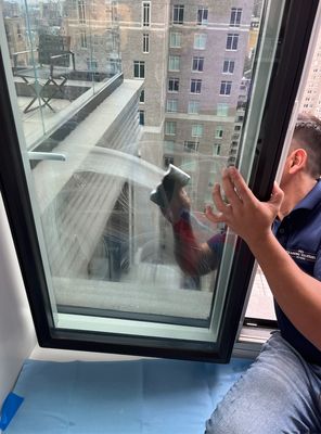 Apartment exterior window cleaning.