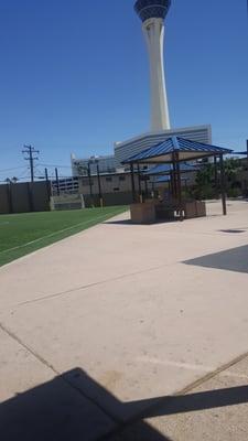 Soccer field with artificial grass.