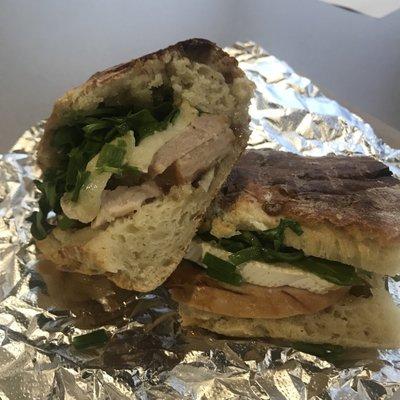 Turkey, arugula, brie, fig jam and chives