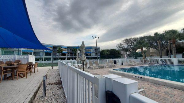 sitting area and pool at main building