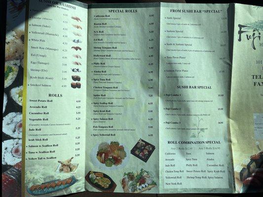 Sushi Menu