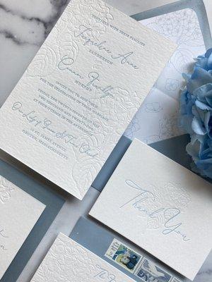 Two Color Letterpress Wedding Invitations with embossing  by KSH Creations