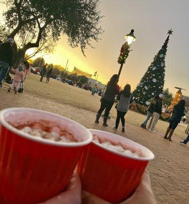 Sipping on hot cocoa while waiting for the xmas lights