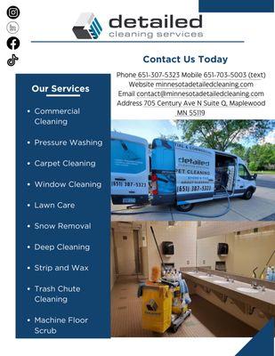 Minnesota Detailed Cleaning list of services! Contact us today to schedule