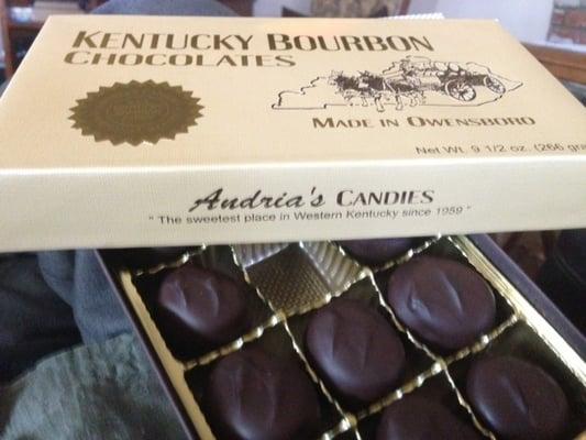 Kentucky Bourbon Chocolates delivered to us in California.  "Simply the best Bourbon Chocolates made!".....