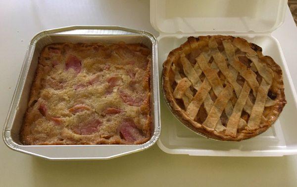 Peach cobbler and lattice top pie.