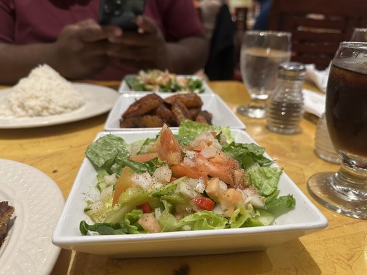 Mixed Green Salad and Fried Sweet Plantains (Maduros)